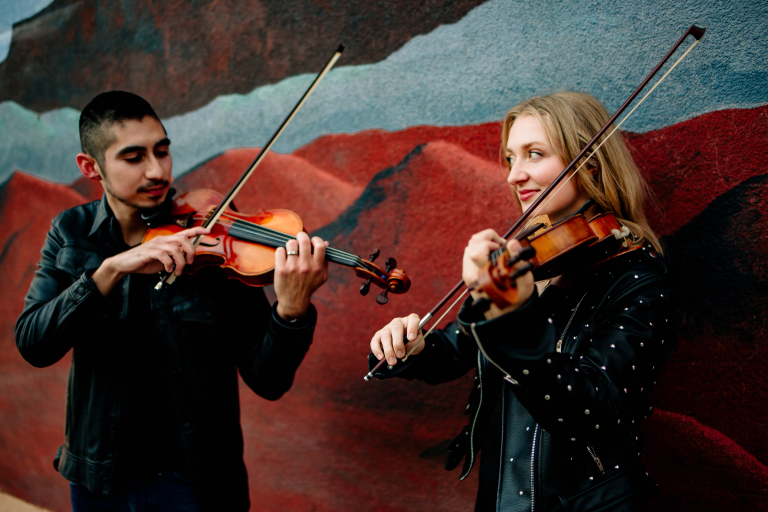Downbeat Duo Violin And Viola Musicians Performing Together In Los Angeles