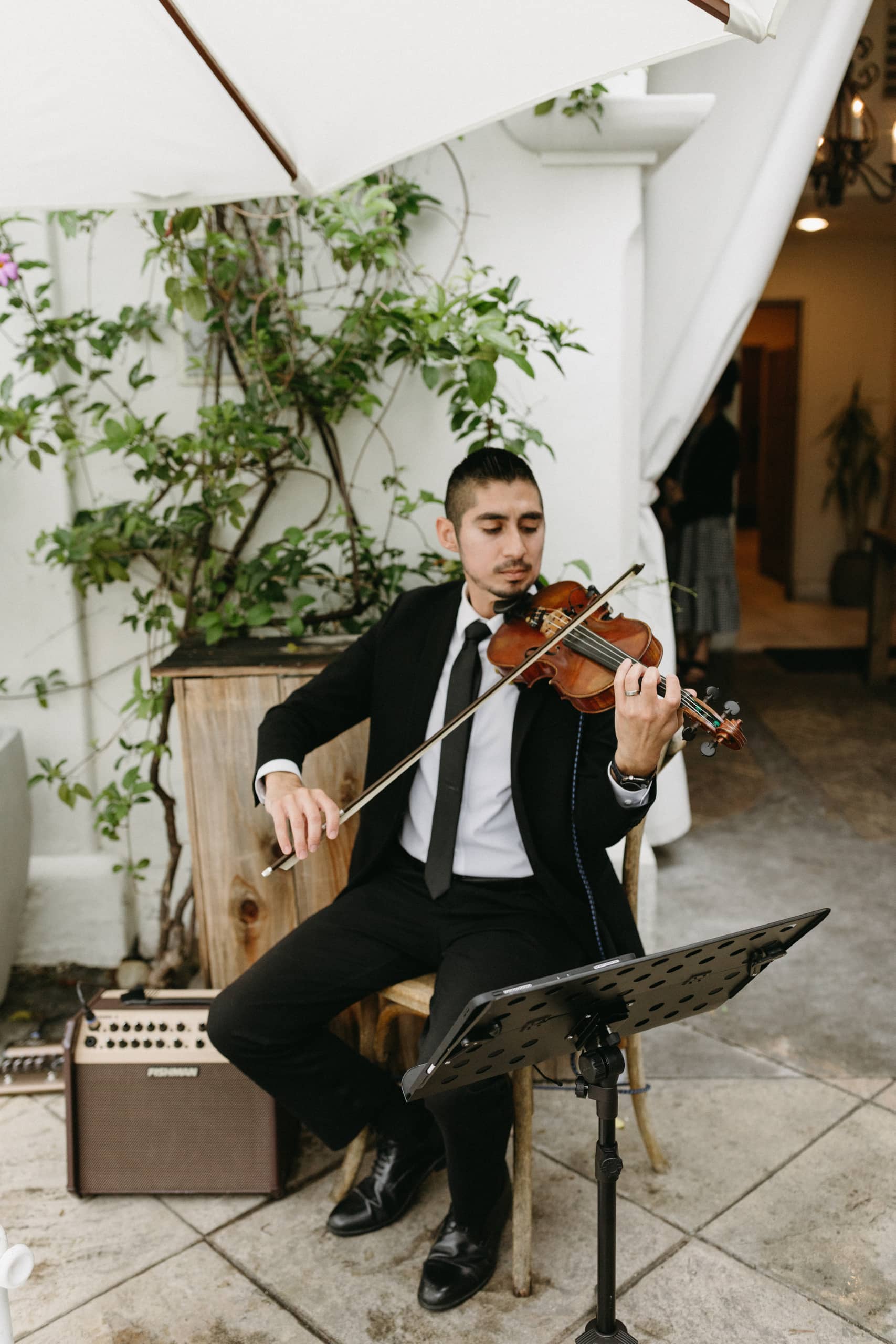 Live violinist performing at a wedding celebration
