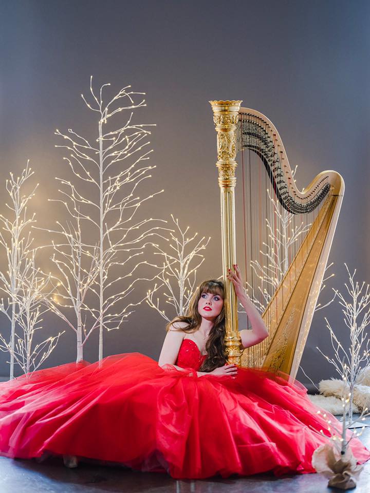 Amber harpist performing at an elegant private event