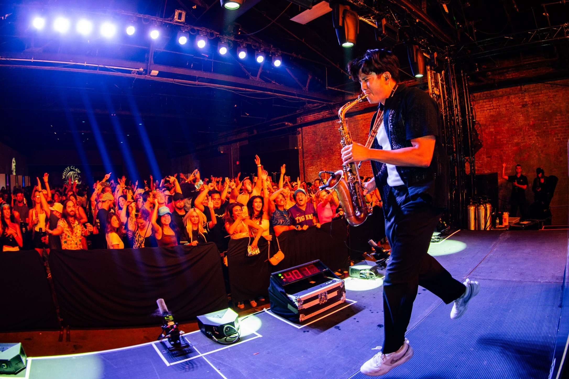 Austin delivering an upbeat live saxophone performance