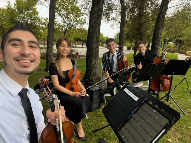 Lavender String Quartet musicians at an outdoor Los Angeles event