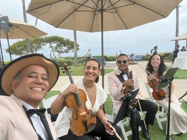 Los Angeles string quartet musicians at an outdoor wedding