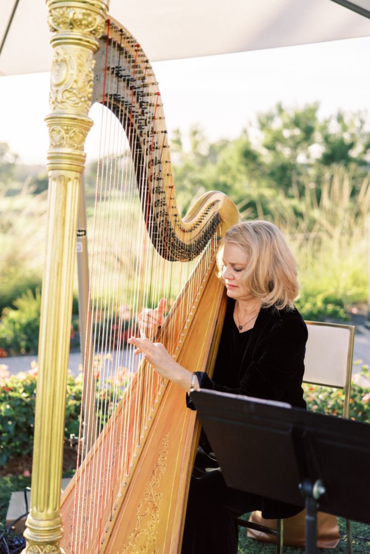 Peggy performing live wedding harp music outdoors